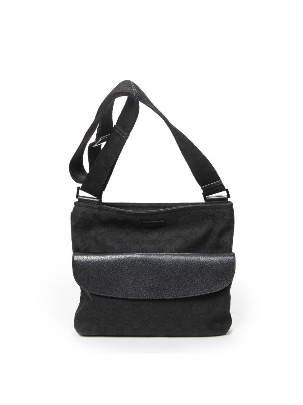 Gucci Front Pocket Messenger Bag Black GG Canvas